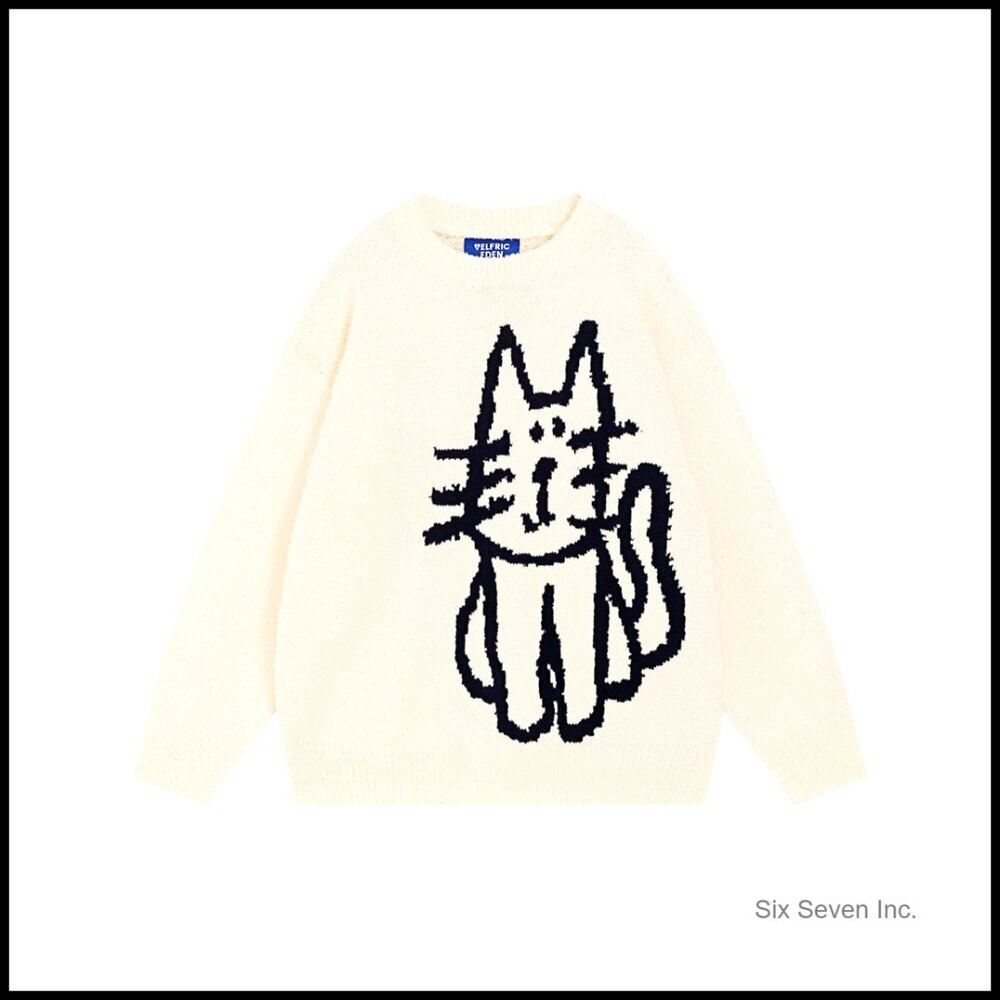 Oversized Pullover Sweater Cute Printed Unisex Fall Winter Chic Casual Tops